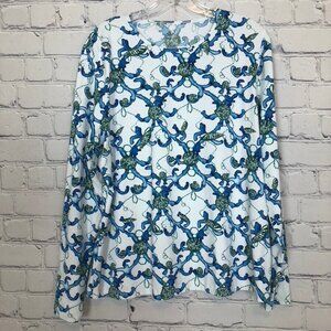 Lands End Womens Rash Guard Size XL 18 White Seashell Beach Ocean